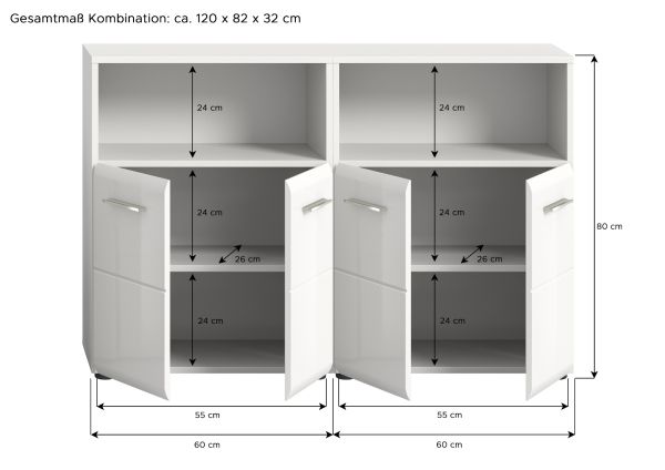 Badezimmer Kommode Set Cover in wei Hochglanz 2x Badkommode 120 x 80 cm