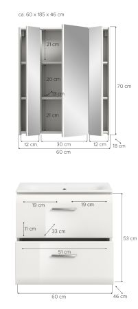 Badmbel Set 2-teilig Cover in wei Hochglanz Badkombination 60 x 185 cm