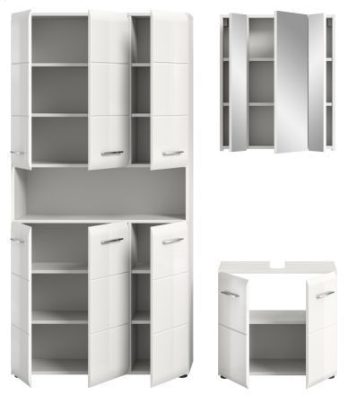 Badmbel Set 3-teilig Cover in wei Hochglanz Badkombination 165 x 185 cm