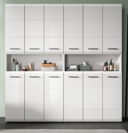 Badezimmer Hochschrank Set Cover in wei Hochglanz 2x Mehrzweckschrank 180 x 185 cm