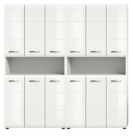 Badezimmer Hochschrank Set Cover in wei Hochglanz 2x Mehrzweckschrank 180 x 185 cm