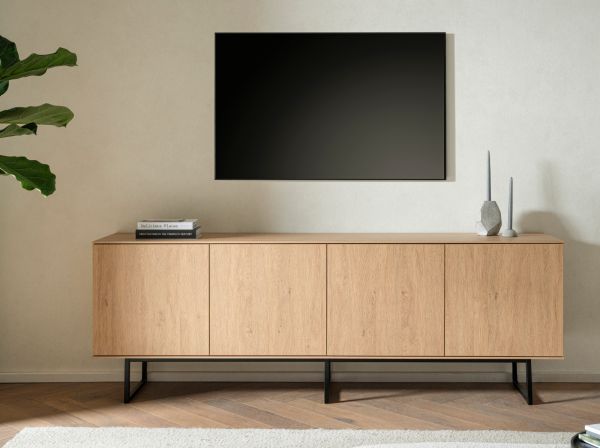 TV-Lowboard Breda in Stone Eiche 200 x 70 cm, mit Push-to-Open und Komforthhe