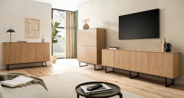 Sideboard Breda in Stone Eiche Kommode 150 x 90 cm, mit Push-to-Open