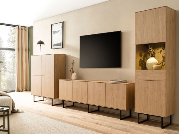 Wohnwand Breda in Stone Eiche Wohnkombination 2-teilig 273 cm, mit Push-to-Open