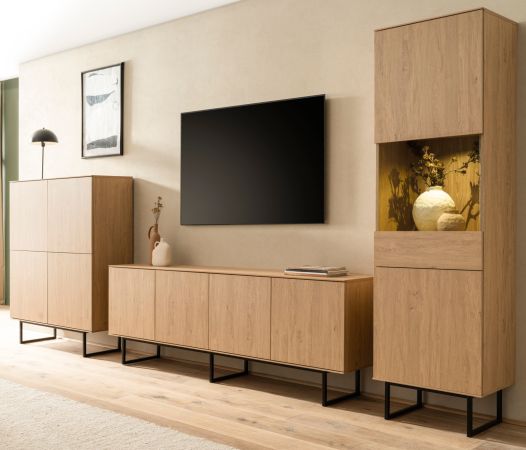 Wohnwand Breda in Stone Eiche Wohnkombination 3-teilig 403 cm, mit Push-to-Open