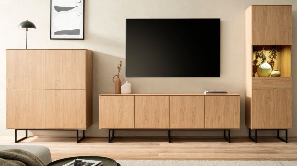Wohnwand Breda in Stone Eiche Wohnkombination 3-teilig 403 cm, mit Push-to-Open