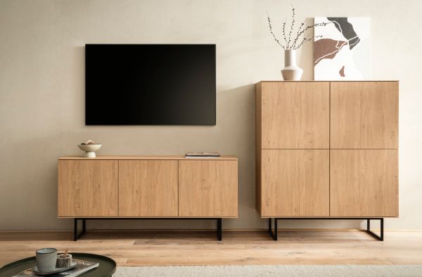 Wohnwand Breda in Stone Eiche Wohnkombination 2-teilig 280 cm, mit Push-to-Open