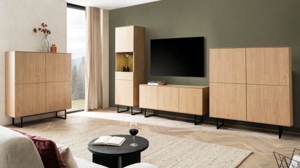Wohnwand Breda in Stone Eiche Wohnkombination 2-teilig 280 cm, mit Push-to-Open