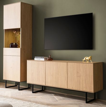 Wohnwand Breda in Stone Eiche Wohnkombination 2-teilig 223 cm, mit Push-to-Open