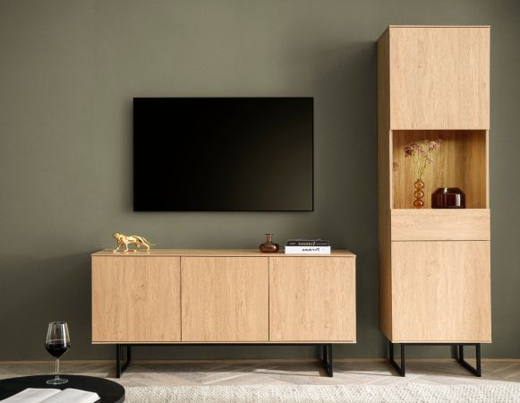 Wohnwand Breda in Stone Eiche Wohnkombination 2-teilig 223 cm, mit Push-to-Open