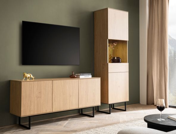 Wohnwand Breda in Stone Eiche Wohnkombination 2-teilig 223 cm, mit Push-to-Open