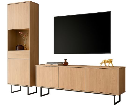 Wohnwand Breda in Stone Eiche Wohnkombination 2-teilig 223 cm, mit Push-to-Open