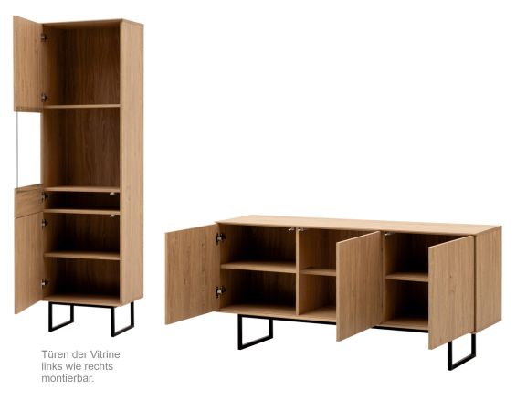 Wohnwand Breda in Stone Eiche Wohnkombination 2-teilig 223 cm, mit Push-to-Open