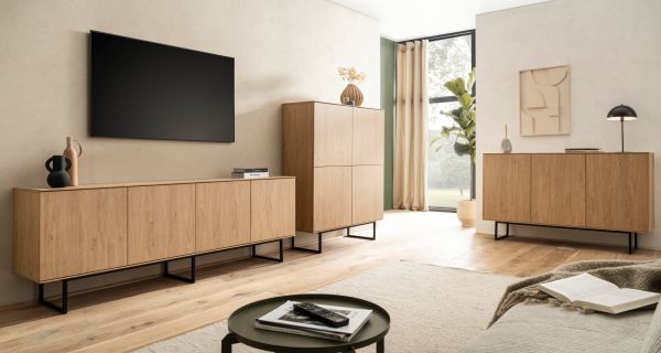 Wohnwand Breda in Stone Eiche Wohnkombination 2-teilig 330 cm, mit Push-to-Open