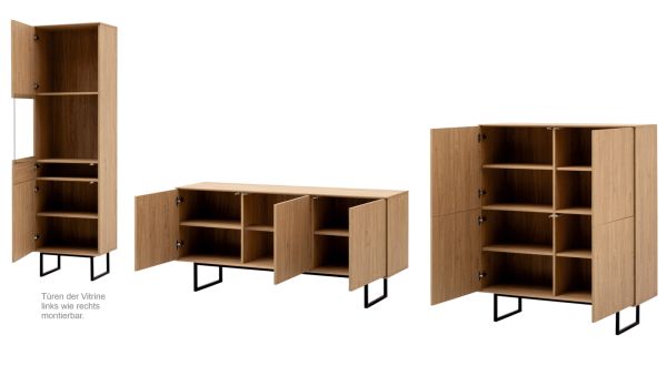 Wohnwand Breda in Stone Eiche Wohnkombination 3-teilig 353 cm, mit Push-to-Open