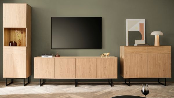 Wohnwand Breda in Stone Eiche Wohnkombination 3-teilig 403 cm, mit Push-to-Open