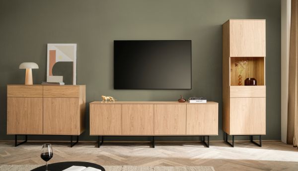 Wohnwand Breda in Stone Eiche Wohnkombination 3-teilig 403 cm, mit Push-to-Open