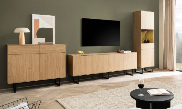 Wohnwand Breda in Stone Eiche Wohnkombination 3-teilig 403 cm, mit Push-to-Open