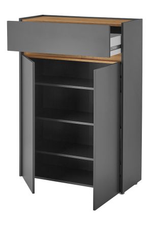 Schuhschrank Center in grau matt und Wotan Eiche Flurkommode 85 x 122 cm