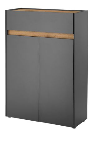 Schuhschrank Center in grau matt und Wotan Eiche Flurkommode 85 x 122 cm