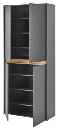Schuhschrank Center in grau matt und Wotan Eiche Flurschrank 85 x 195 cm