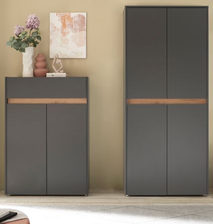 Garderobe Set 2-teilig Center in grau matt und Wotan Eiche Garderobenkombination 180 x 195 cm