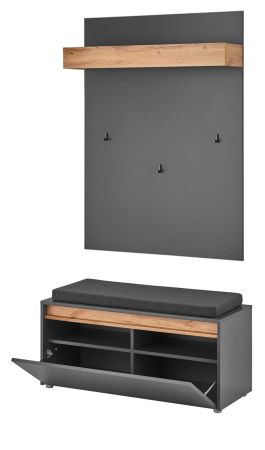Garderobe Set 4-teilig Center in grau matt und Wotan Eiche Garderobenkombination 195 x 200 cm