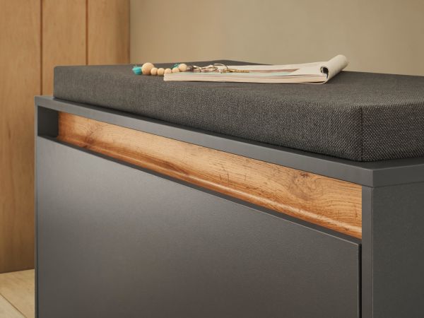 Garderobe Set 4-teilig Center in grau matt und Wotan Eiche Garderobenkombination 195 x 200 cm