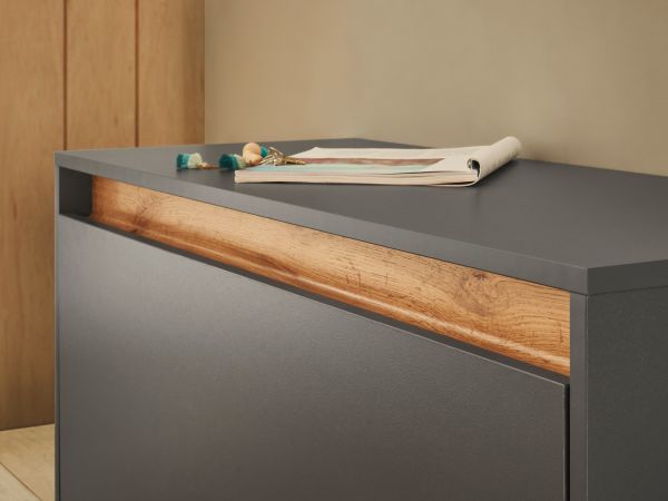 Garderobe Set 5-teilig Center in grau matt und Wotan Eiche Garderobenkombination 265 x 200 cm