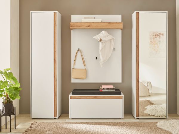 Garderobe Set 2-teilig Center in wei und Wotan Eiche Garderobenkombination 180 x 195 cm