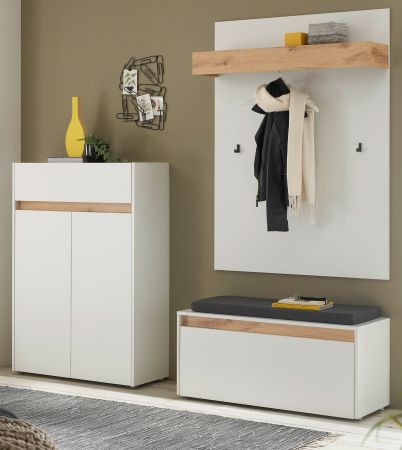 Garderobe Set 4-teilig Center in wei und Wotan Eiche Garderobenkombination 195 x 200 cm