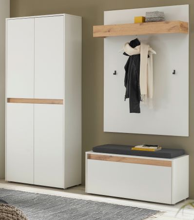 Garderobe Set 4-teilig Center in wei und Wotan Eiche Garderobenkombination 195 x 200 cm