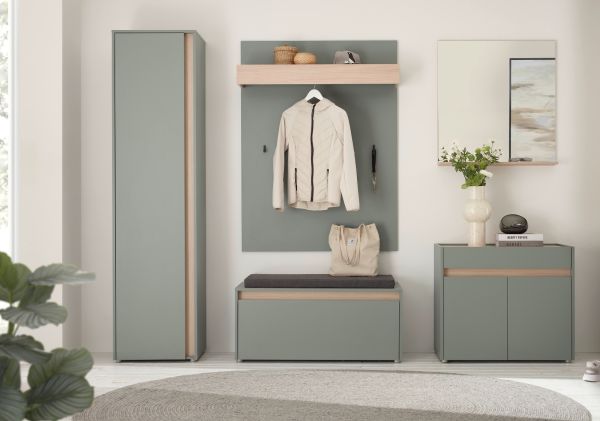 Schuhschrank Center in Salbei Grn und Barista Eiche Flurschrank 50 x 200 cm