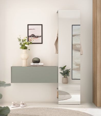 Garderobe Center in Salbei Kompaktgarderobe mit Spiegel 50 x 200 cm