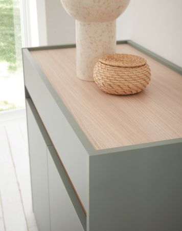 Schuhschrank Center in Salbei und Barista Eiche Flurkommode 80 x 70 cm
