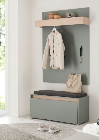 Garderobenpaneel Center in Salbei und Barista Eiche Wandgarderobe 100 x 135 cm