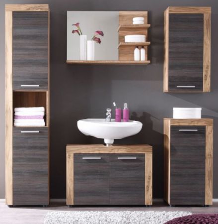 Badezimmer Badmbel Set Cancun in Nussbaum Satin Touchwood braun Badkombination 5-teilig 175 x 184 cm