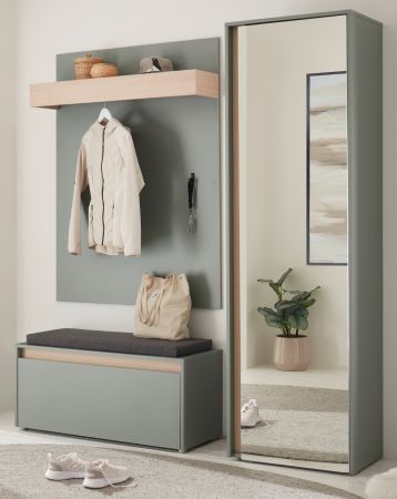 Garderobe Set 4-teilig Center in Salbei und Barista Eiche Garderobenkombination 170 x 200 cm