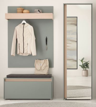 Garderobe Set 4-teilig Center in Salbei und Barista Eiche Garderobenkombination 170 x 200 cm