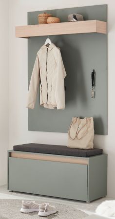 Garderobe Set 3-teilig Center in Salbei und Barista Eiche Garderobenkombination 100 x 200 cm