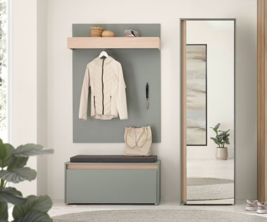 Garderobe Set 3-teilig Center in Salbei und Barista Eiche Garderobenkombination 100 x 200 cm