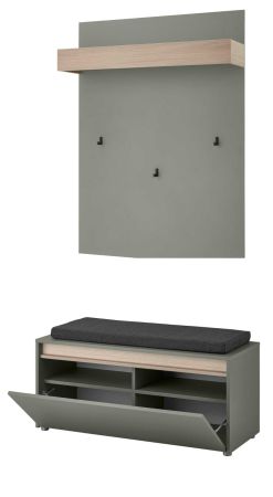 Garderobe Set 3-teilig Center in Salbei und Barista Eiche Garderobenkombination 100 x 200 cm