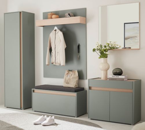 Garderobe Set 6-teilig Center in Salbei und Barista Eiche Garderobenkombination 260 x 200 cm