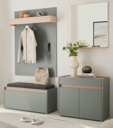 Garderobe Set 5-teilig Center in Salbei und Barista Eiche Garderobenkombination 190 x 200 cm