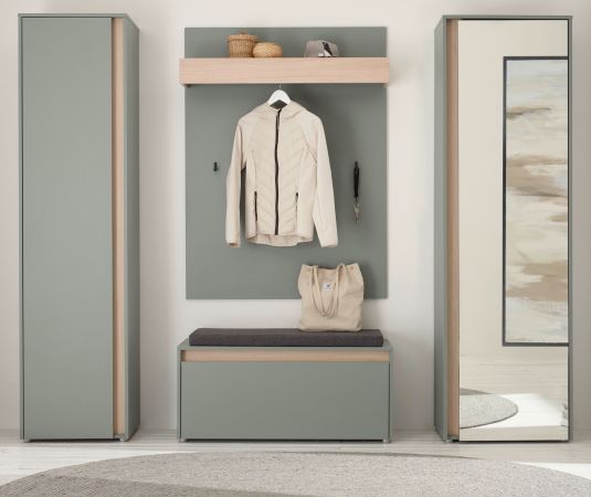 Garderobe Set 5-teilig Center in Salbei und Barista Eiche Garderobenkombination 230 x 200 cm