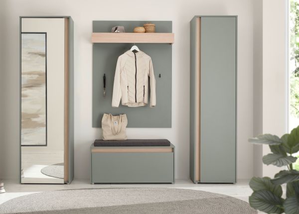 Garderobe Set 5-teilig Center in Salbei und Barista Eiche Garderobenkombination 230 x 200 cm