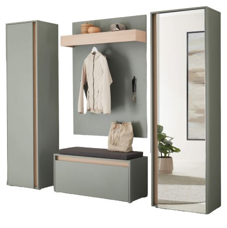 Garderobe Set 5-teilig Center in Salbei und Barista Eiche Garderobenkombination 230 x 200 cm