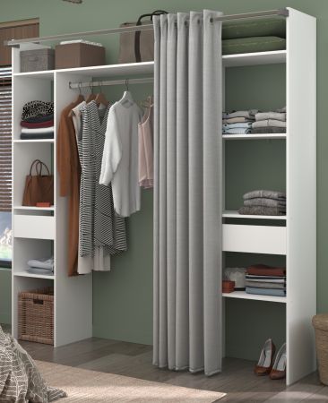 Parisot Kleiderschrank Combi in wei und grau Mehrzweckschrank mit Vorhang 198 x 203 cm