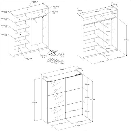 Kleiderschrank Swing in wei Schiebetrenschrank 2-trig mit Spiegel 178 x 203 cm, Soft-Close