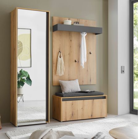 Garderobe Set 4-teilig Center in Evoke Eiche und grau Garderobenkombination 170 x 200 cm